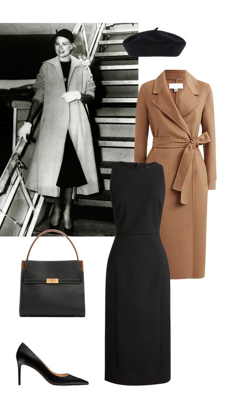 grace kelly style Coat For Dresses Outfit, Princess Winter Coat, Winter Outfits Elegant Cold, Grace Kelly Inspired Outfits, Outfits For Very Cold Weather, Grace Kelly Style Casual, Classic Coats For Women, Grace Kelly Outfits, Winter Elegant Outfit