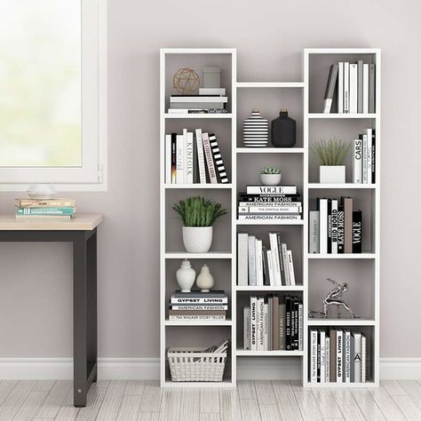 You'll love the Morden H-shaped Standard Bookcase at Wayfair - Great Deals on all Furniture products with Free Shipping on most stuff, even the big stuff. Home Library Rooms, Cube Storage Unit, Bookcase Organization, Modern Bookshelf, Bookcase Decor, Cube Bookcase, Cube Shelves, Bookshelf Styling, Modern Bookcase