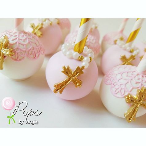 First Communion Cake Pops, Communion Cake Pops, Baptism Cake Pops, Baby Christening Cakes, Basketball Theme Birthday, Perfect Cake Pops, Gourmet Candy Apples, First Holy Communion Cake, Holy Communion Cakes