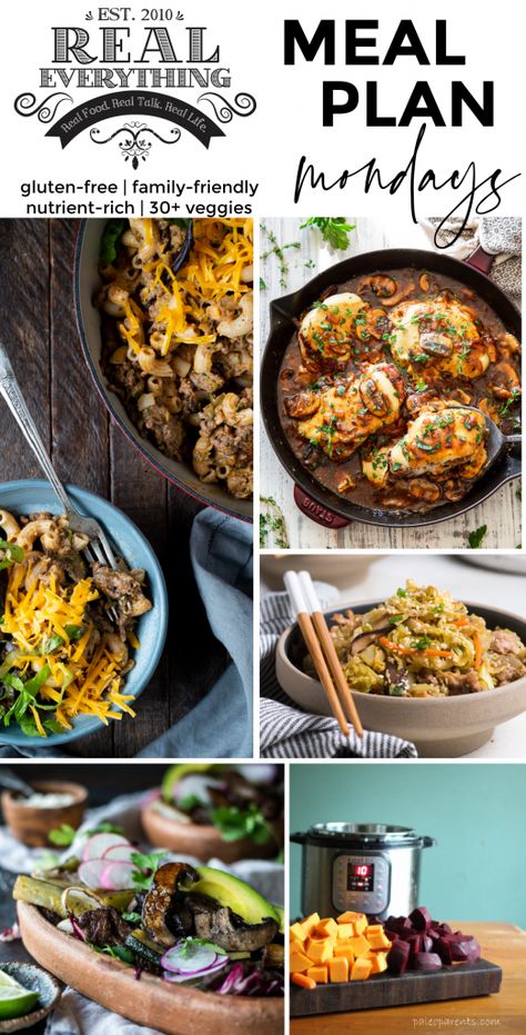 Meal Plan Monday May 24th - Real Everything Nutrient Dense Meal Plan, Meal Plan For The Week, Cheeseburger Pasta, Chicken Apple Sausage, Apple Chicken, Salmon And Rice, Paleo Lifestyle, Lunch Salads, Breakfast For Dinner