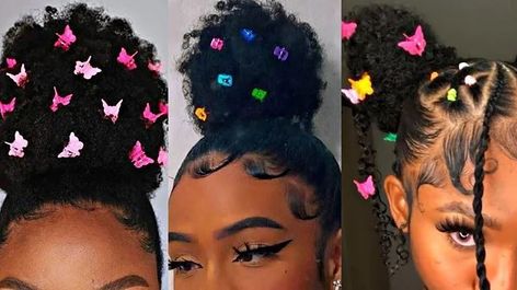 Butterfly Hair Clips Hairstyles, Butterfly Clip Hairstyles, Slayed Edges, Clips Hairstyles, Hair Clips Hairstyles, Cute Bun Hairstyles, Curly Bun Hairstyles, Butterfly Hair Clips, Curly Bun