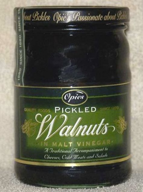 Wow-Wow Sauce (or Bow-wow sauce) - apparently created by Dr William Kitchiner in the early 19th century. It contains port, wine vinegar, pickled walnuts or pickled cucumbers (gherkins), English mustard and mushroom ketchup in a base of beef stock, flour and butter. Pickled Walnuts, Walnuts Recipe, Great British Food, Mutton Chops, Walnut Recipes, Sherry Vinegar, Condiment Sets, Pickle Jars, Gold Peak Tea