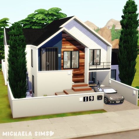 Sims 30x20 House, Sims 4 One Person House, Scandanavian House Plan, Newcrest House Sims 4, 30 X 20 House Plans Sims 4, Sims 4 House Inspiration Exterior, 30x20 Sims 4 House, The Sims 4 Case, The Sims 4 Houses Ideas Modern