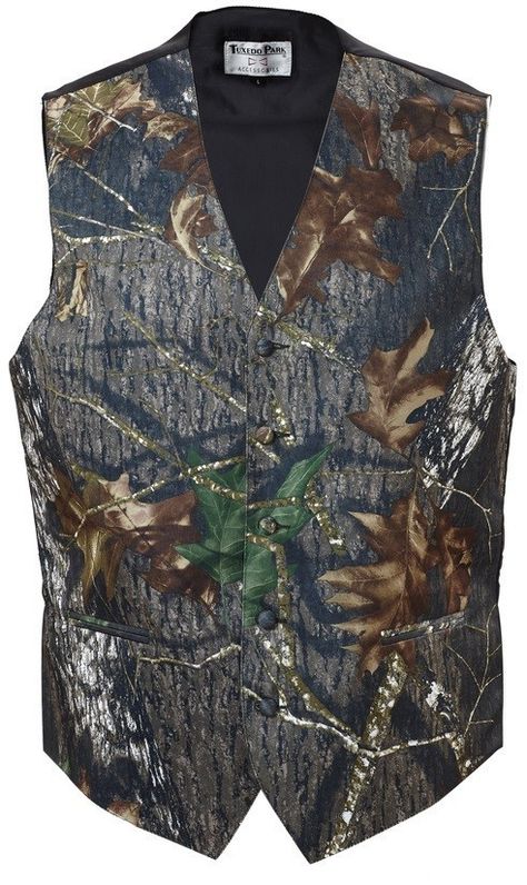 Tuxedo Vest Mossy Oak Camouflage Satin Poly Vest Only Camo Groom, Camo Tuxedo, Turtleneck Suit, Red Linen Pants, Green Tweed Suit, Brown Tweed Suit, Button Suspenders, Green Tuxedo, Tuxedo Vest