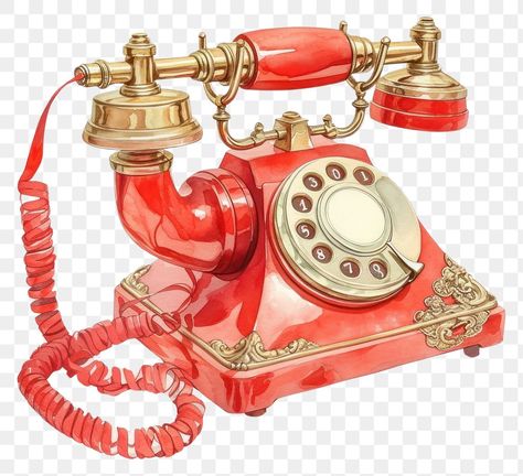 Red Rotary Phone, Aesthetic Pngs, Phone Illustration, Retro Coquette, Coquette Ribbon, Png Elements, Art Items, Rotary Phone, Png Vintage