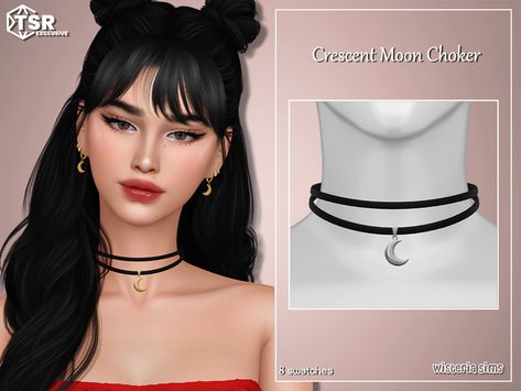 The Sims Resource - Sims 4 - Necklaces - WisteriaSims - Crescent Moon Choker for woman Sims4 Shoes, Alpha Cc, Moon Choker, Cc Folder, Mod Jewelry, Pelo Sims, Chunky Choker, Sims 4 Cc Folder, Alternative Jewelry