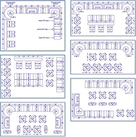 Design & Specs Center | Restaurant Seating Layout Guidelines Restaurant Furniture Layout Plan, Restaurant Floor Plan With Dimensions, Restaurant Furniture Layout, Restaurant Seating Plan, Restaurant Layouts, Restaurant Layout Plan, Restaurant Seating Layout, Restaurant Dimensions, Bar Layout