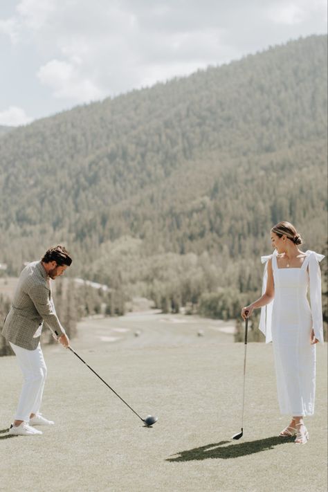 Golf Wedding Pictures, Golf Course Family Photoshoot, Golf Course Elopement, Golf Cart Engagement Photos, Golf Course Proposal, Golf Themed Engagement Photos, Golf Engagement Session, Golf Course Engagement Photoshoot, Golf Couple Photoshoot