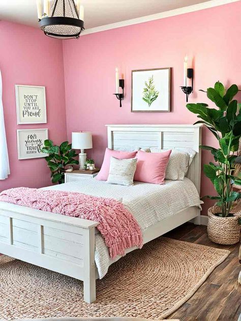 21+ Cozy Pink Bedroom Ideas For Girls: So Pretty And Sweet! 26 Girls Pink Bedroom Ideas, Bedroom Pink And White, Pink Walls Bedroom, Pink And White Bedroom Ideas, Girls Pink Bedroom, Girls Bedroom Pink, Pink And White Bedroom, Girls Bedroom Organization, Pink Girls Bedroom