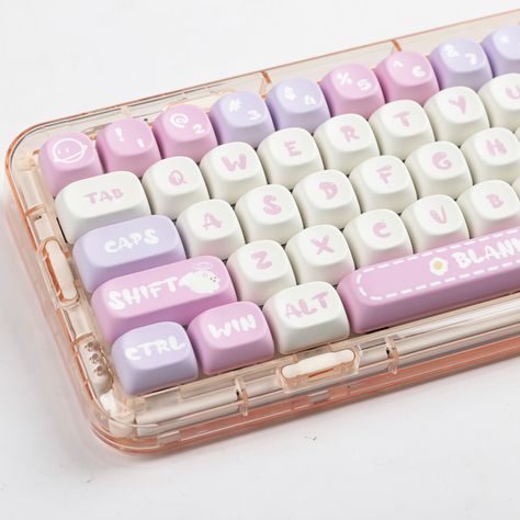 Specs Keys Number: 139 Keys Material: PBT Dye Sublimation Profile: MOA Profile Compatibility Friendly Remind: Only Keycaps included, no keyboard. Compatibility: 60%/70%.80%/90%/100% layout keyboards. Not compatible with Razer/Corsair/Dareu EK85 and short profile keyboards. Features Resistance to yellowing & Oiling Thicker keycaps can also contribute to a more muted typing sound. Bubble Keyboard, Keyboard Customization, Fancy Keyboard, Beginner Yoga Workout, Kawaii Games, Gamer Setup, Keycap Set, Cosy Room, Key Caps