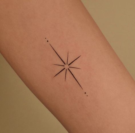 Nova Star Tattoo, Eight Pointed Star Tattoo, Simple Wrist Tattoos For Women, North Star Tattoos, Script Ideas, Tattoos Hand, Senior Thesis, Tattoo Board, Star Tattoo Designs