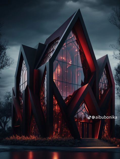 Bath House Fantasy Art, Futuristic Gothic Architecture, Gothic Garage, Dark Fantasy Bedroom, Gothic Architecture House, Gothic Tiny House, Gothic House Exterior, Gothic Modern House, Unusual House