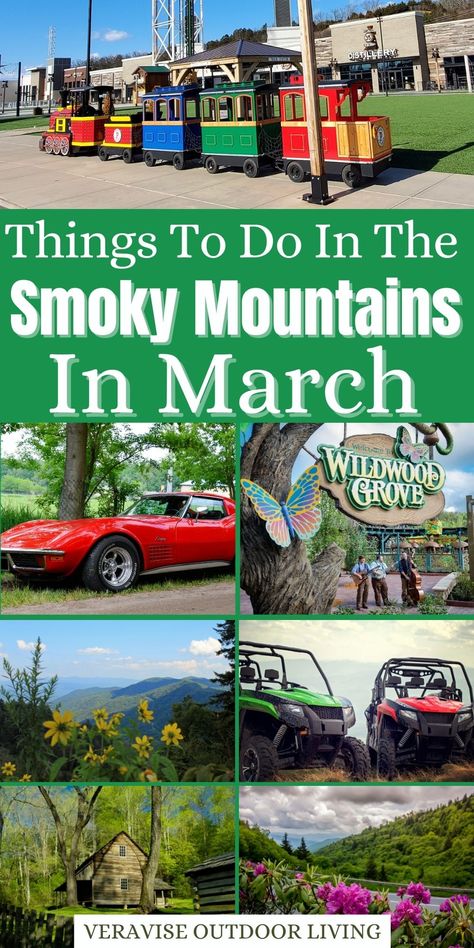 rch is a great time to explore the beautiful Smoky Mountains! The temperature begins to warm up from the cool winter season, deciduous trees grow back their leaves, and the wildflowers start to bloom. Also, March brings forth a lot of opportunities for outdoor adventures and exciting events. In this Smoky Mountains Vacation Guide, we give you all the best Things To Do In the Smoky Mountains in March just in time for the Spring Break travel season! Smoky Mountain Waterfalls, Gatlinburg Tennessee Vacation, Smoky Mountains Vacation, Night Hiking, Tennessee Travel, Gatlinburg Cabins, Tennessee Vacation, Gatlinburg Tennessee, Mountain Vacations