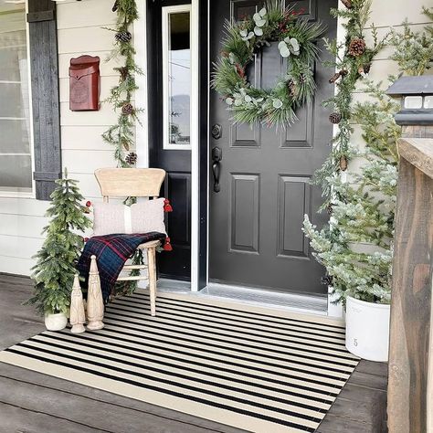 Amazon.com: KOZYFLY Striped Outdoor Rug 3x5 Ft Front Door Rug Gray and White Hand Woven Cotton Washable Outdoor Doormats Outdoor Entrance Mat for Front Door Kitchen Entryway Patio Front Porch Decor : Home & Kitchen Striped Outdoor Rug, Outdoor Doormats, Outdoor Entrance, Farmhouse Entryway, Porch Rug, Front Door Mat, Door Kitchen, Front Door Rug, Door Rug