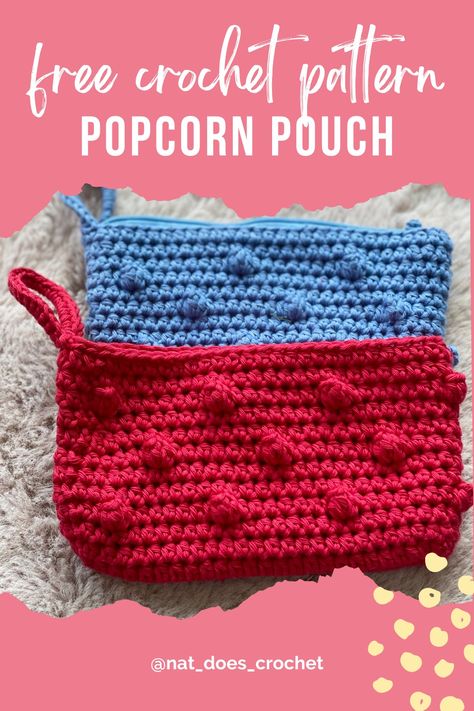 Free Popcorn Stitch Pouch Pattern | Nat Does Crochet Free Crochet Pouch Pattern, Crochet Pouch Free Pattern, Crochet Pouch Pattern, Quick Crochet Blanket, Tea Cosy Pattern, Free Popcorn, Crochet Store, Pens And Markers, Popcorn Stitch