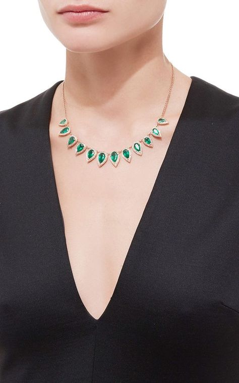 Antique Teardrop Emerald Bezel Necklace by Jacquie Aiche for Preorder on Moda Operandi Green Crystal Necklace, Antique Emerald Ring, Sapphire Antique Ring, Emerald Earring, March Birthstone Ring, Antique Jewellery Designs, Jacquie Aiche, Bezel Necklace, Fancy Necklace