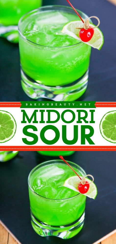 Here's a delicious Thanksgiving cocktail idea! This Midori Sour is a sweet and sour combination that will tantalize your taste buds. You have to try this easy Thanksgiving cocktail recipe! Melon Sour Cocktail, Midori Sour Recipe Easy, Madori Sour, Midori Sour Recipe, Sweet And Sour Drink, Midori Drinks, Midori Cocktails, Best Alcoholic Drinks, Friends At A Party