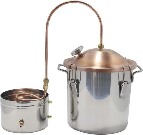 Amazon.com: Kingsunshine Water Distiller Copper Lid Pot Still (5 gallon): Home & Kitchen Water Distiller, Copper Pot Still, Wine Making Equipment, Moonshine Still, Making Essential Oils, Steam Distillation, Fruit Wine, Pot Still, Copper Tubing