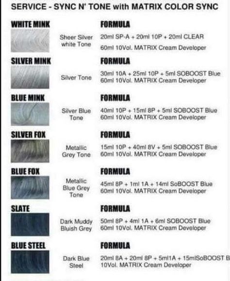 I've been getting lots of questions on grey formulas. Here's my go to sheet using @matrixusa #colorsync. For @itsisabelbedoya I used Blue… Blue Hair Formula, Ice Blue Hair, Dark Grey Hair Color, Matrix Hair Color, Hair Formulas, Grey Blending, Dark Grey Hair, Hair Formula, Hair Facts