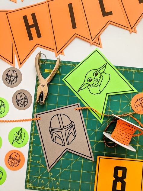 Printables - Merriment Design Mandalorian Birthday Party, Yoda Happy Birthday, Mandalorian Birthday, Star Wars Favors, Birthday Banner Diy, Happy Birthday Banner Diy, Yoda Party, Printable Birthday Banner, Armor Helmet