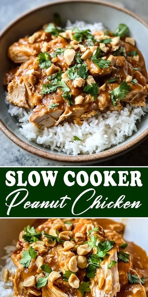 Looking for a flavorful, hassle-free dinner? Our Slow Cooker Peanut Chicken is the perfect solution! This savory dish combines tender chicken with a rich, creamy peanut sauce, creating a meal that’s both comforting and satisfying. ✨ Excited to try this delicious dish? Click the link for the full recipe and enjoy a hassle-free dinner tonight! ✨ #SlowCookerRecipes #PeanutChicken #EasyDinner #ComfortFood #MealPrep #FamilyFavorites #YummyRecipes #Foodie #DinnerInspiration #InstaFood Peanut Chicken Recipe, Best Crockpot Recipes, Peanut Chicken, Healthy Slow Cooker, Slow Cooker Recipes Healthy, Dinner Inspiration, Tender Chicken, Peanut Sauce, Chicken Crockpot Recipes