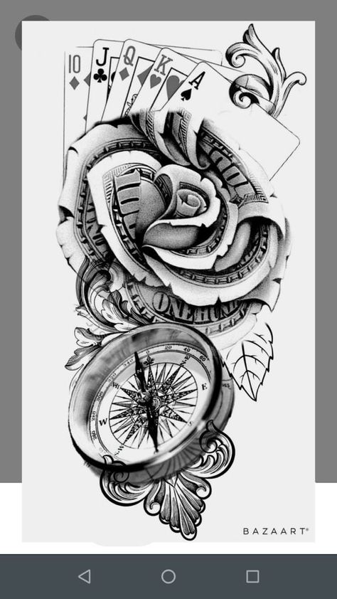 Money Rose Tattoo, Dollar Tattoo, Half Sleeve Tattoos Sketches, Bag Tattoo, Half Sleeve Tattoo Stencils, Casino Tattoo, Tato Tradisional, Bag Drawing, Half Sleeve Tattoos