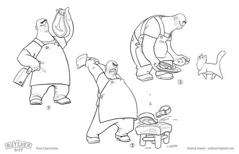 Andy Ivanov - The Butcher Biff Time Character Design, Armand Serrano, Cartoon Emotions, Character Turnaround, Chara Design, The Butcher, Character Design Sketches, Artist Interview, Character Sketches