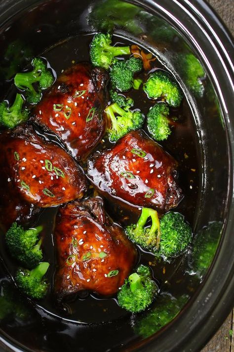 This Crock Pot Teriyaki Chicken takes less than 10 minutes to prepare and the crock pot will do most of the work for you. Tender and juicy chicken thighs are cooked in the mouthwatering sweet and savory Teriyaki sauce in the crock pot. #teriyakiChicken #crockpotChicken Crockpot Terriaki Chicken Recipes, Crock Pot Teriyaki Chicken Thighs, Crock Pot Terriaki Chicken, Slow Cooker Teriyaki Chicken Thighs, Teriyaki Chicken Thighs Crock Pot, Chicken Thighs Crockpot Bone In, Crockpot Teriyaki Chicken Thighs, Crock Pot Chicken Teriyaki, Asian Crockpot Chicken