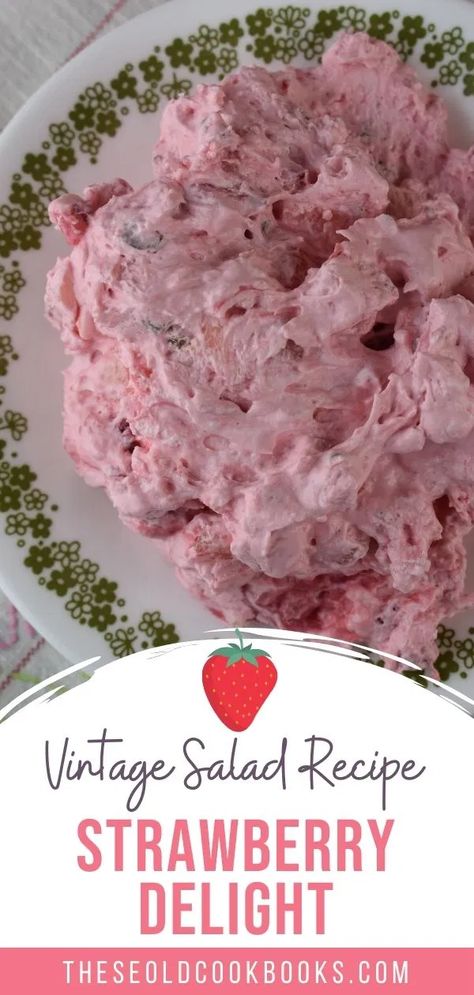 Fluffy Pink Strawberry Delight, Strawberry Salad Dessert, Strawberry Pudding Dessert, Strawberry Delight Dessert, Delight Dessert Recipe, Recipe With Cool Whip, Potatoes O Brien, Whip Recipes, Fluff Recipes