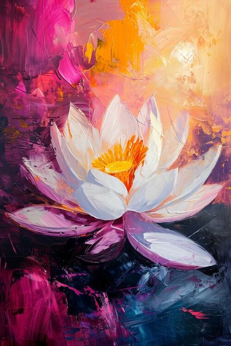 Lotus Flower Oil Painting, Lotus On Canvas, Huge Flower Painting, Painting Exhibition Ideas, Lotus Flower Watercolor Painting, Abstract Lotus Painting, Lotus Abstract Painting, Flower Of Life Painting, Lotus Oil Painting