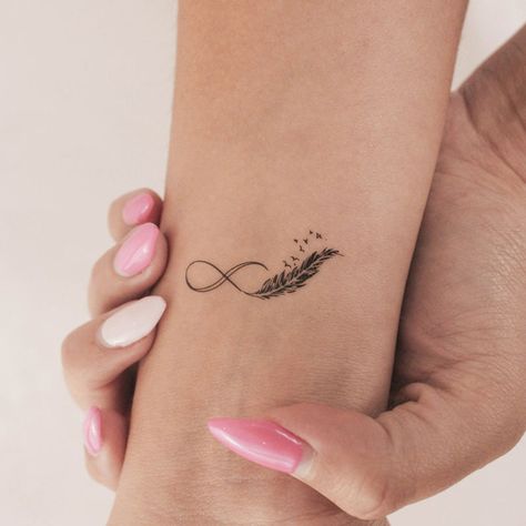 Faster shipping. Better service Infinity And Feather Tattoo, Meaningful Matching Tattoos Friends, Small Infinity Tattoos, Small Feather Tattoo, Infinity Tattoo With Feather, Unique Infinity Tattoo, Infinity Symbol Tattoo, Moth Tattoo Design, Believe Tattoos