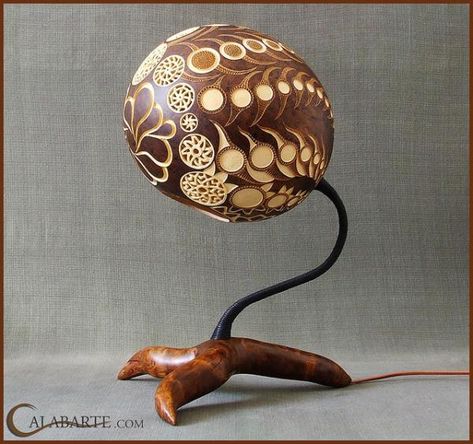 lamp Coconut Shell Crafts, Handcrafted Lamp, Beautiful Table Lamp, Gourd Lamp, Gourds Crafts, Lampe Decoration, Cool Lamps, Gourd Art, Standing Lamp