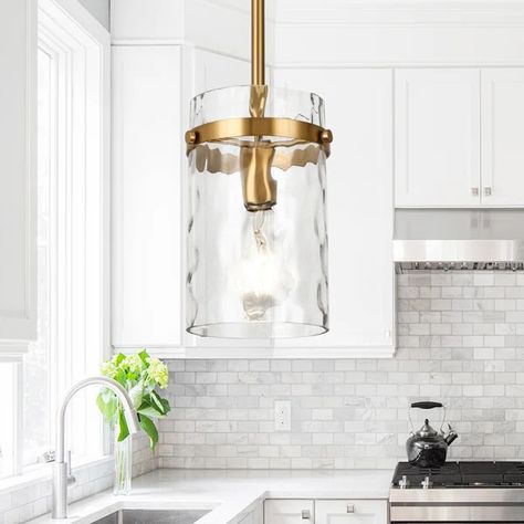 Lysandra 1 - Light Kitchen Island Pendant Over Sink Lighting Kitchen Pendants, Single Pendant Over Island, Over Sink Lighting Kitchen, Over Sink Lighting, Kitchen Sink Lighting, Kitchen Ceiling Design, Glam Kitchen, Gold Pendant Lighting, Beach House Kitchens