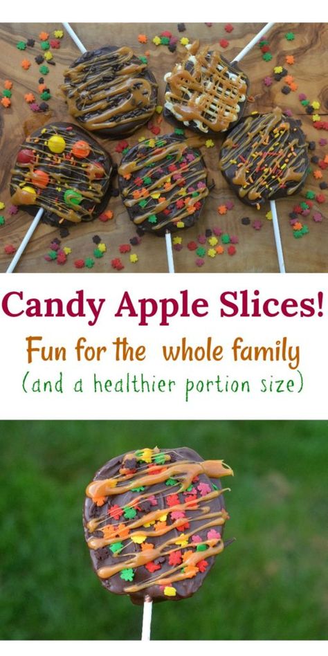 Apple Slices On A Stick, Candy Apple Slices, Halloween Food For Party Kids, Candied Apples Slices, Chocolate Covered Apples Slices, Candy Apple Bars, Candy App, Caramel Apple Slices, Food For Party