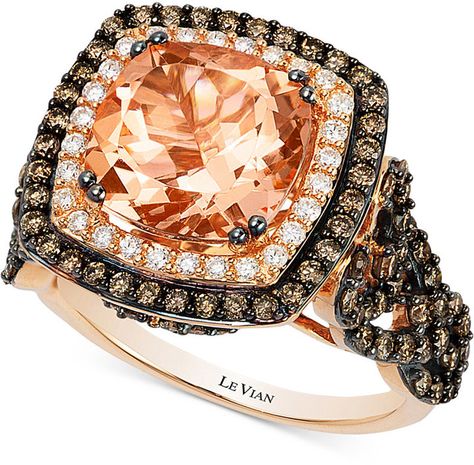 Le Vian® Peach Morganite (2-9/10 ct. t.w.) and Diamond (1-1/3 ct. t.w.) Ring in 14k Rose Gold, Only at Macy's Levian Chocolate Diamonds, Pink Morganite Ring, Levian Jewelry, Rose Gold Morganite Ring, Macys Jewelry, Peach Morganite, Chocolate Diamonds, Le Vian, Gold Rings Jewelry