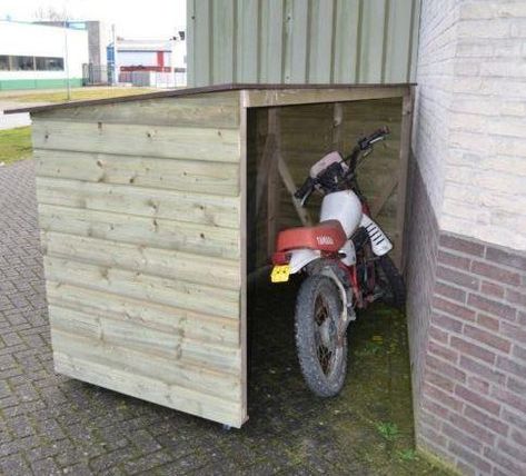 Motorcycle Shed Ideas, Motorcycle Storage Garage, Motorcycle Shed, Motorbike Shed, Motorbike Storage, Motorcycle Storage Shed, Scooter Garage, Outdoor Bike Storage, Bin Shed