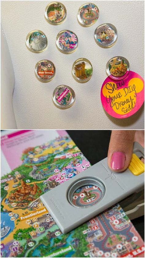 Easy DIY Disney Map Magnets Handmade Disney Gifts, Diy Disney Art, Diy Disney Gifts, Disney Craft Ideas, Disney Cricut Projects, Map Magnets, Disney Map, Disney Crafts For Kids, Deco Disney