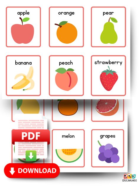 Frutas en ingles para niños | Upper Elementary Resources, Preschool Songs, Preschool Printable, Preschool Worksheets, Melon, Elementary Schools, Grapes, Pear, Preschool