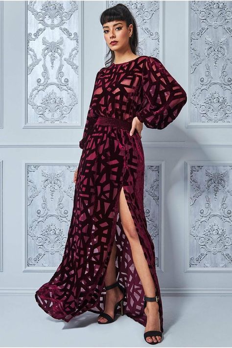 Burnished Winter, Burnout Velvet Dress, Fancy Gowns, Velvet Maxi, Velvet Maxi Dress, Burnout Velvet, Red Evening Dress, Wedding Guests, Dresses Uk