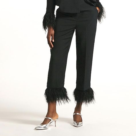 Feather Trim Pants, J Crew Collection, Satin Pants, Feather Trim, The Drama, Matching Top, Fashion News, Feathers, J Crew