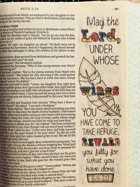 Ruth 2 Bible Journaling, Ruth 2:12, Ruth Bible Journaling, Book Of Ruth Bible Journaling, Ruth Journaling Bible, Ruth And Boaz Coloring Page, Book Of Ruth Bible Art, Judges Bible Journaling, Jude Bible Journaling