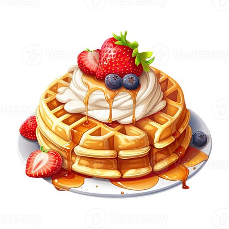 Delicious Waffles and Sweet Dessert. Tempting Breakfast Illustration. Generative AI Dessert Illustration Art, Waffle Watercolor, Waffles Illustration, Waffle Drawing, Waffle Illustration, Waffle Graphic, Food Mural, Dessert Watercolor, Breakfast Illustration