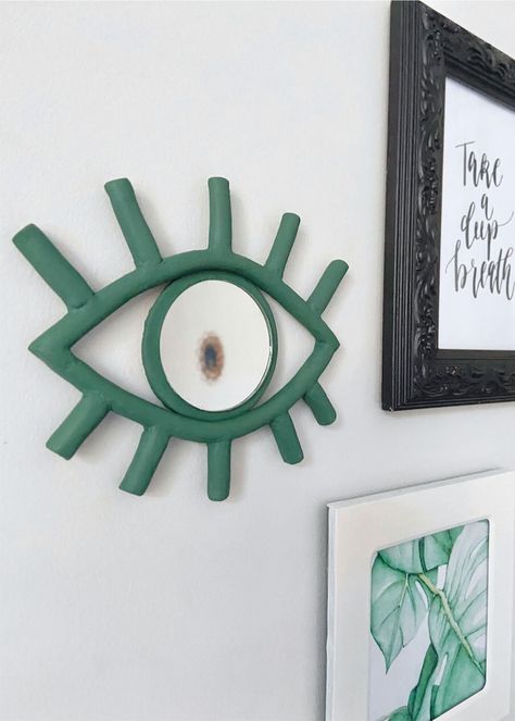 DIY Clay All-Seeing Eye Mirror — ISOSCELLA Crafternoon Ideas, Clay Mirror, Clay Eye, Tree Ring Art, Eye Mirror, Small Round Mirrors, Diy Home Accessories, Mirror Crafts, Diy Xmas Gifts