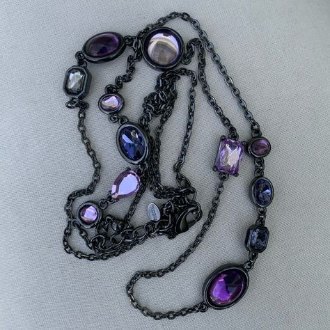 Chico’s Gunmetal Chain Necklace - Nwot. Adjusts From Approx. 44 To 48”. Purple Cross Necklace, Purple Vintage Jewelry, Purple Things Aesthetic, Whimsigoth Accessories, Trinkets Aesthetic, Whimsigoth Jewelry, Gender Euphoria, Gothic Jewelry Diy, Purple Goth