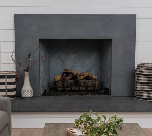 Fireplace Surround Diy, Concrete Fireplace Surround, Herringbone Tile Pattern, Slate Fireplace, Fireplace Tile Surround, Concrete Fireplace, Concrete Furniture, Fireplace Hearth, Herringbone Tile