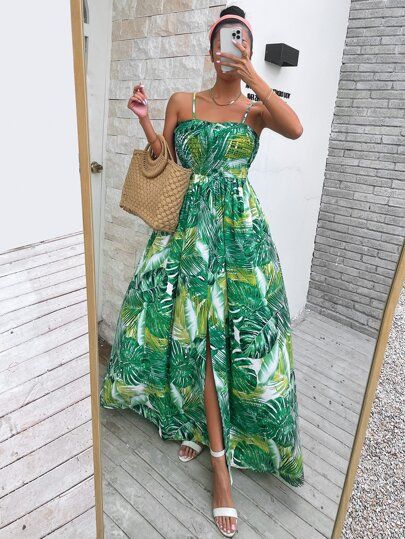 Chic Maxi Dresses, Womens Long Dresses, Cami Maxi Dress, Boho Green, Floral Midi Skirt, Maxi Dress Green, Yellow Fashion, Cami Dress, Tropical Print