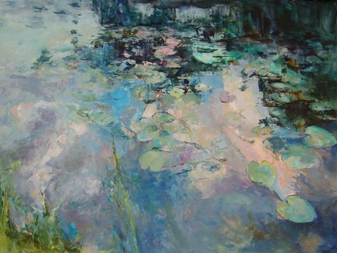 Pond Reflection by Marcia Holmes, Oil, 30 x 40 Disney Wall Murals, Pond Reflection, Waterlily Pond, Lotus Flower Pictures, Wall Murals Diy, Pond Painting, Reflection Painting, Lily Painting, Painting Competition