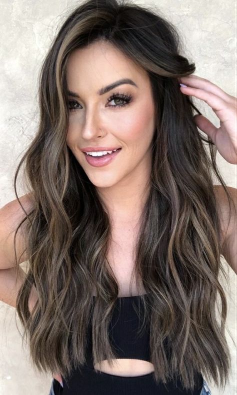 Brown Bayalage Hair, Ash Brown Hair Color Ideas, Brunette Hair Color With Highlights, Babylights Hair, Ash Brown Hair Color, Brown Hair Color Ideas, Black Hair Balayage, Brown Ombre Hair, Ash Brown Hair