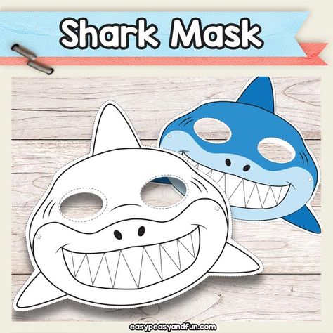 Printable Shark Mask Template Baby Shark Mask Printable, Printable Shark Template, Shark Mask Printable, Shark Template, Shark Printables, Shark Mask, Shark Activities, Animal Masks For Kids, Ocean Animal Crafts