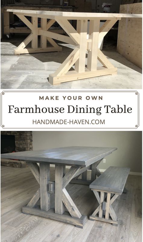 Handmade Farmhouse Table, How To Make A Dining Table, How To Build A Table, Diy Dining Room Chairs, Farmhouse Dining Table Diy, Diy Wood Dining Table, Table Diy Ideas, Farmhouse Table Ideas, Diy Farmhouse Dining Table